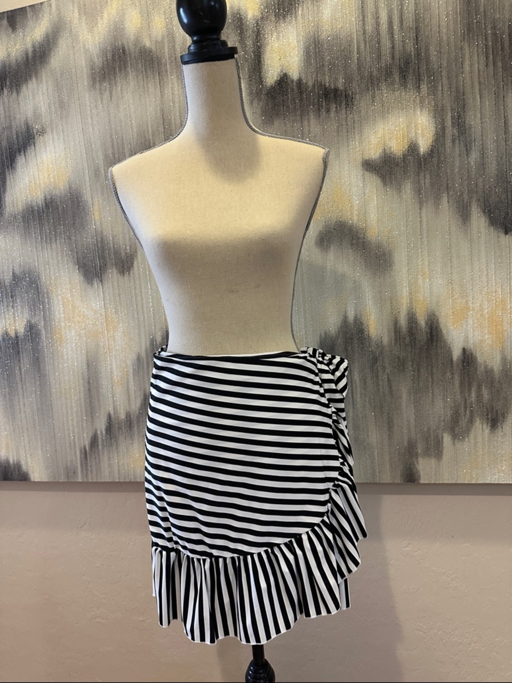 Striped Black & White Ruffle Wrap Skirt